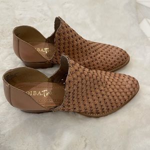 Tan woven leather bootie . Diba true